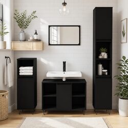 Bathroom Cabinet Black 30x30x100 cm Storage Furniture with Shelves Doors