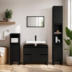 Bathroom Vanity Cabinet Black 30x30x100 cm Storage Unit with Shelves Doors