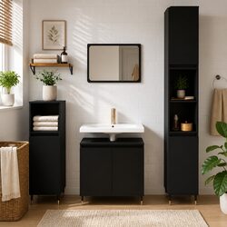 Black Bathroom Cabinet Storage Furniture 58x33x60 cm Engineered Wood
