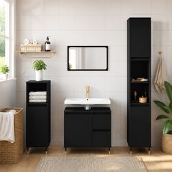 Bathroom Vanity Cabinet Black Storage Unit with Drawers Door Engineered Wood