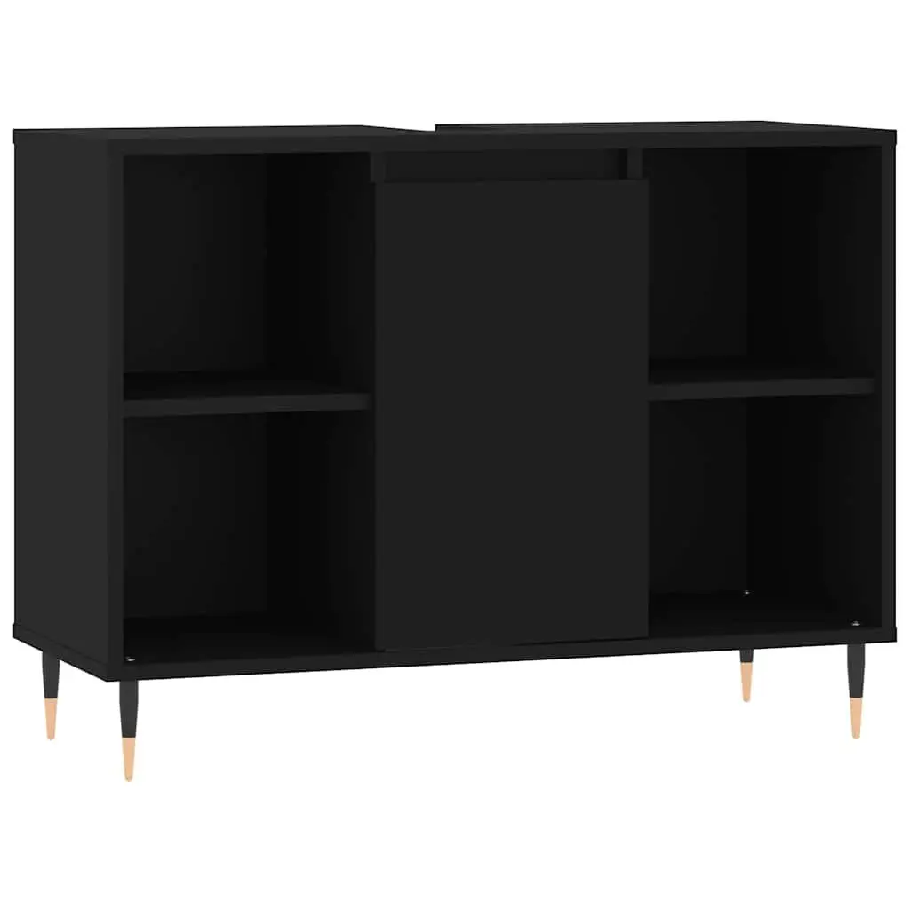 Bathroom Vanity Cabinet Engineered Wood 80x33x60cm Black Storage Unit with Door and Shelves