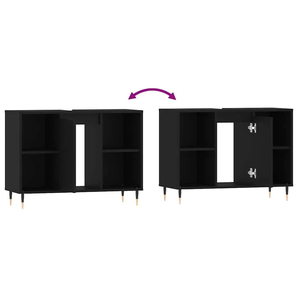 Bathroom Vanity Cabinet Engineered Wood 80x33x60cm Black Storage Unit with Door and Shelves