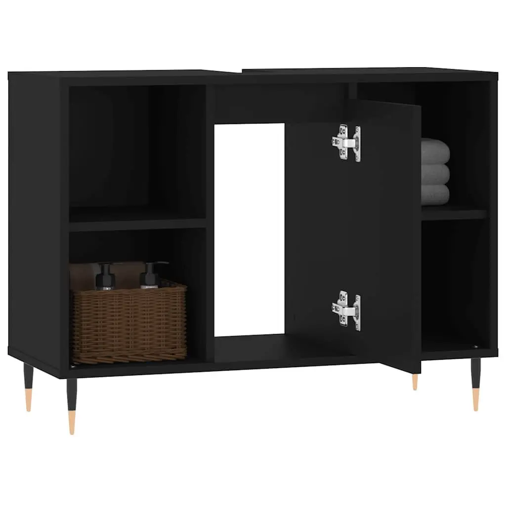 Bathroom Vanity Cabinet Engineered Wood 80x33x60cm Black Storage Unit with Door and Shelves
