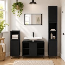 Bathroom Vanity Unit 80x33x60 cm Black Storage Cabinet with Door and Shelves