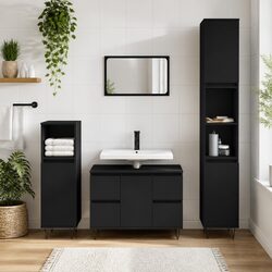 Bathroom Cabinet Black Storage Furniture 80x33x60 cm Engineered Wood Drawers