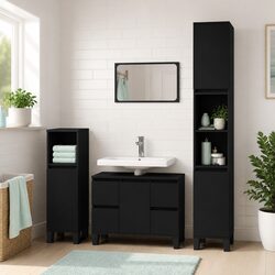 Bathroom Vanity Unit Cabinet Black Storage 80x33x60 cm Engineered Wood Drawers