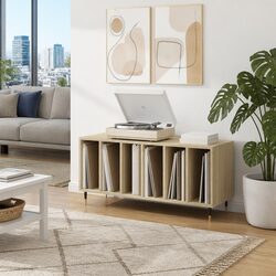 Record Cabinet Sonoma Oak Engineered Wood Vinyl Storage Media Display Shelves