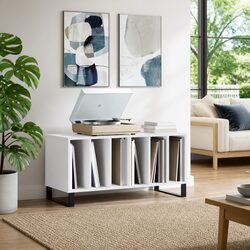 Record Cabinet White Engineered Wood Storage Vinyl LP Display Media Organizer