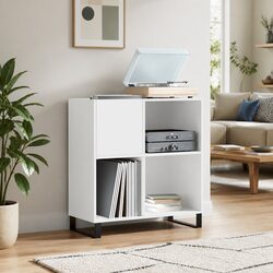 Record Cabinet White Storage Media Vinyl LP Organizer Engineered Wood Furniture
