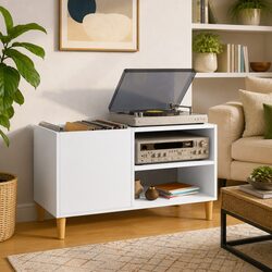 Record Cabinet White Vinyl Storage Engineered Wood LP Organiser Furniture