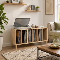 Record Storage Cabinet Brown Engineered Wood Vinyl LP Display Organizer
