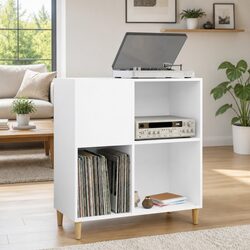 Record Cabinet White Storage Vinyl LP Display Case with Wooden Feet Engineered