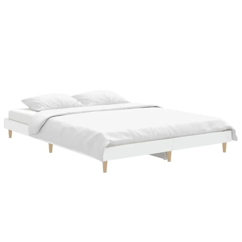 Bed Frame Engineered Wood Slatted Base 135x190 cm White
