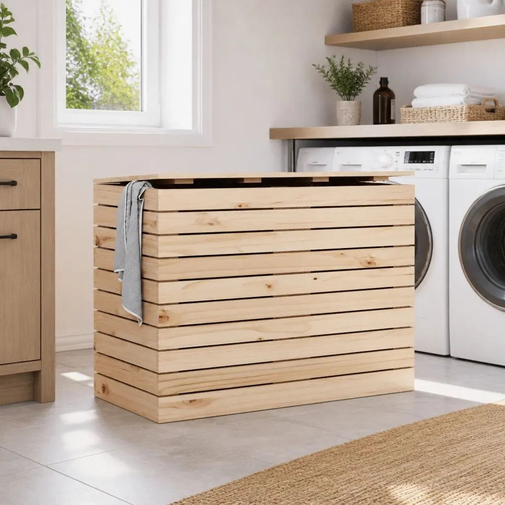 Wooden Laundry Basket with Lid Solid Pine Wood 88.5x44x66 cm Brown