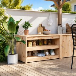 Outdoor Kitchen Cabinet Brown Wooden Storage Garden Cupboard Modular Unit