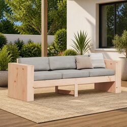 Outdoor Garden Sofa 3-Seater Brown Wooden Patio Seating Furniture Backrest