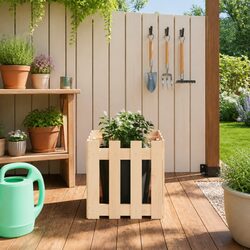 Garden Planter Box with Fence Design 40x40x40cm Solid Wood Pine Outdoor Flowers
