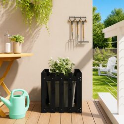 Wooden Garden Planter with Fence Design Black 50x50x50cm Deep Plant Box Outdoor