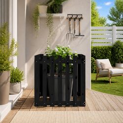 Garden Planter with Fence Design Black 70x70x70 cm Solid Wood Outdoor Pot