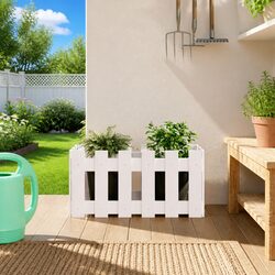 Garden Planter Box with Fence Design White Solid Wood Pine 60x30x30cm Outdoor