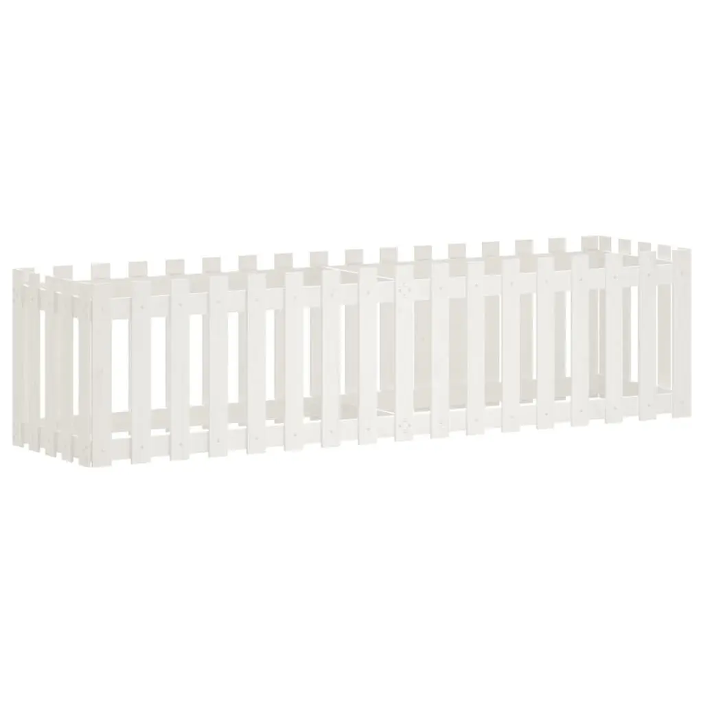 Garden Raised Bed White 200x50x50cm Fence Design Solid Pine Wood Planter Box