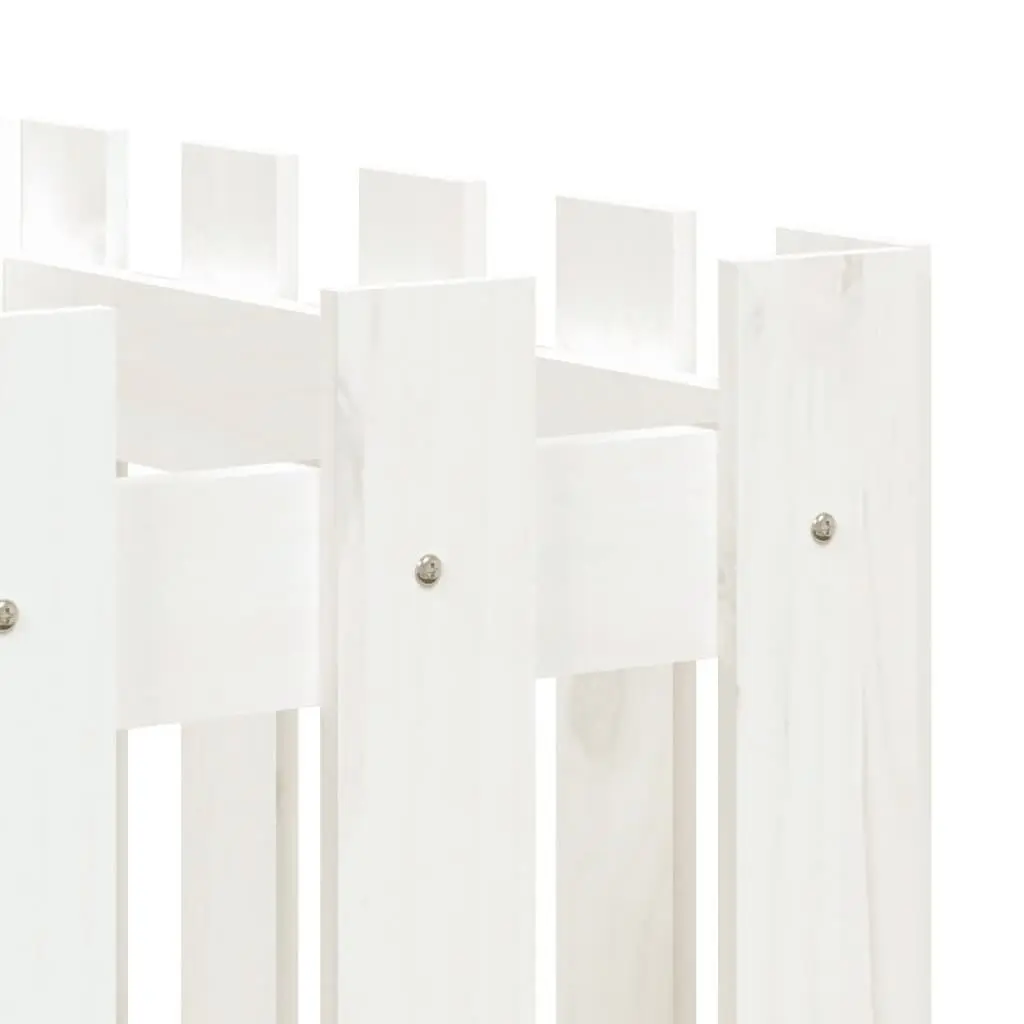 Garden Raised Bed White 200x50x50cm Fence Design Solid Pine Wood Planter Box