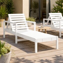 Sun Lounger White Adjustable Backrest Outdoor Garden Patio Poolside Relaxation