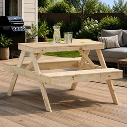 Solid Wood Pine Picnic Table 105x134x75 cm Brown Garden Outdoor Furniture Bench