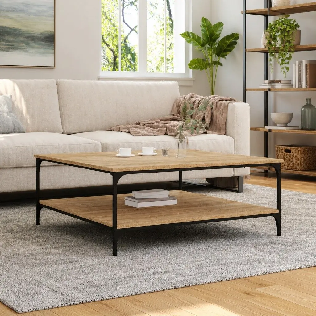 Coffee Table with Storage Shelves Engineered Wood Brown