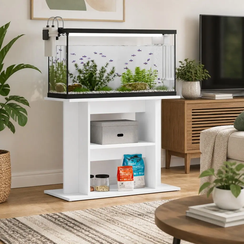 Aquarium Stand 3 Tier Fish Tank Cabinet Display Storage White 80x35x60cm