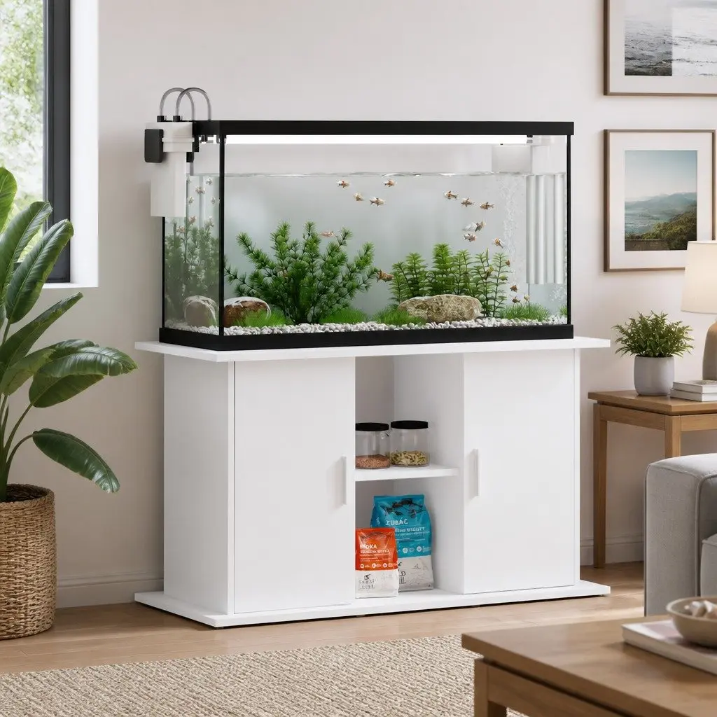 Aquarium Stand Fish Tank Cabinet White Storage Shelves Display Unit 101x41x58cm