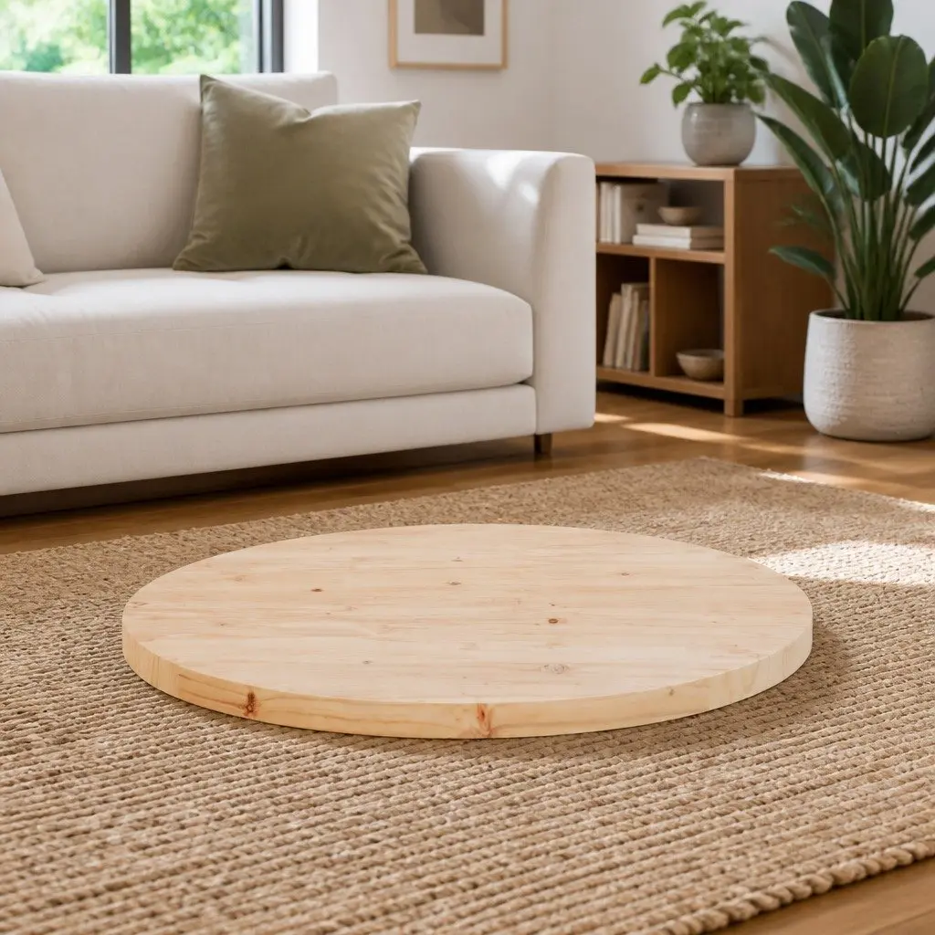 Round Wooden Table Top Solid Pine Wood Ø70cm Brown