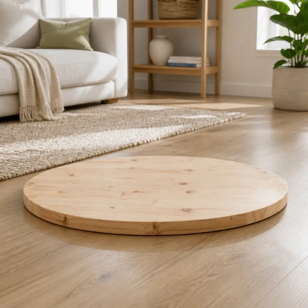 Round Solid Pine Wood Table Top Ø80cm 3cm Thickness Brown