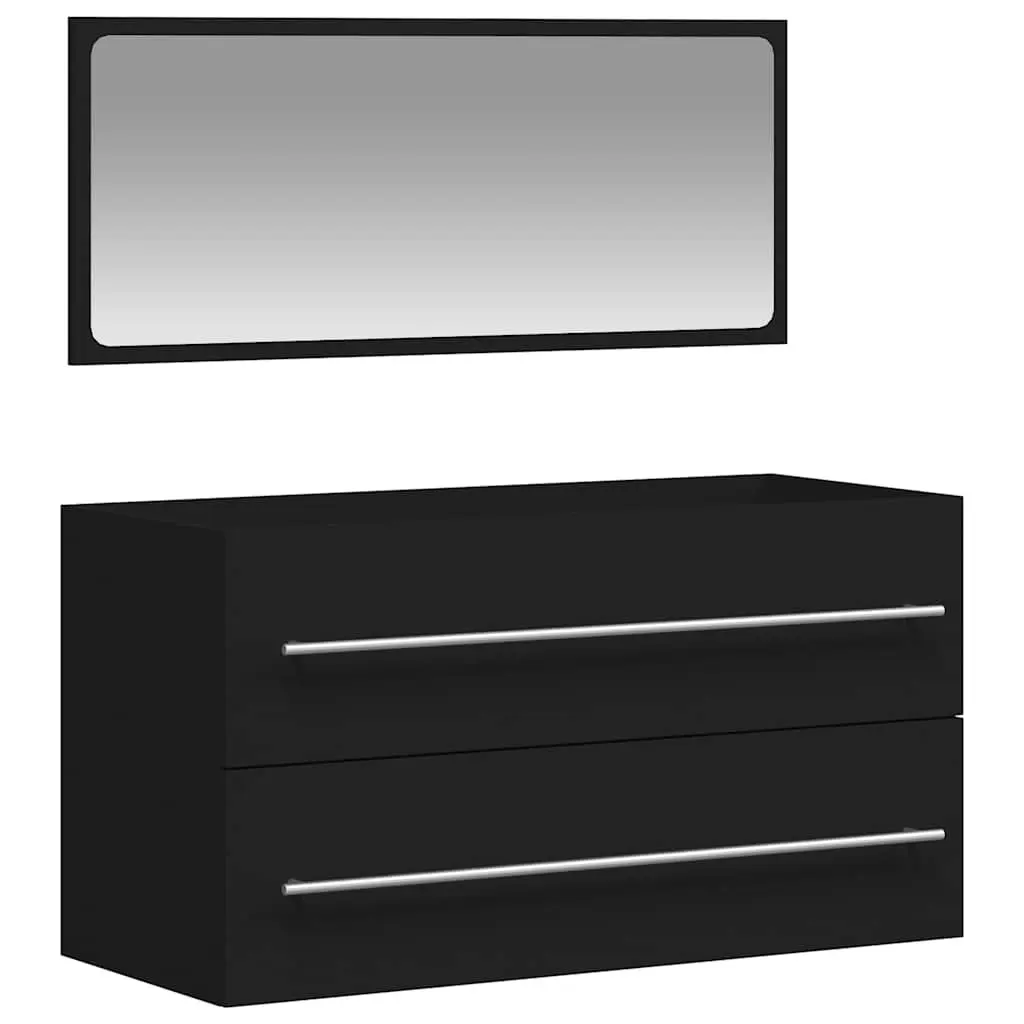 Bathroom Cabinet Wall-Mounted Storage with Integrated Mirror Black Engineered Wood