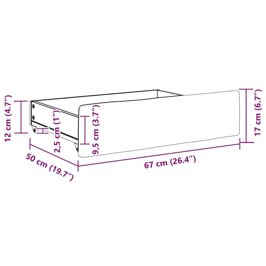 Under Bed Storage Drawers Easy-Glide Wheels Grey Engineered Wood Velvet 2 Piece