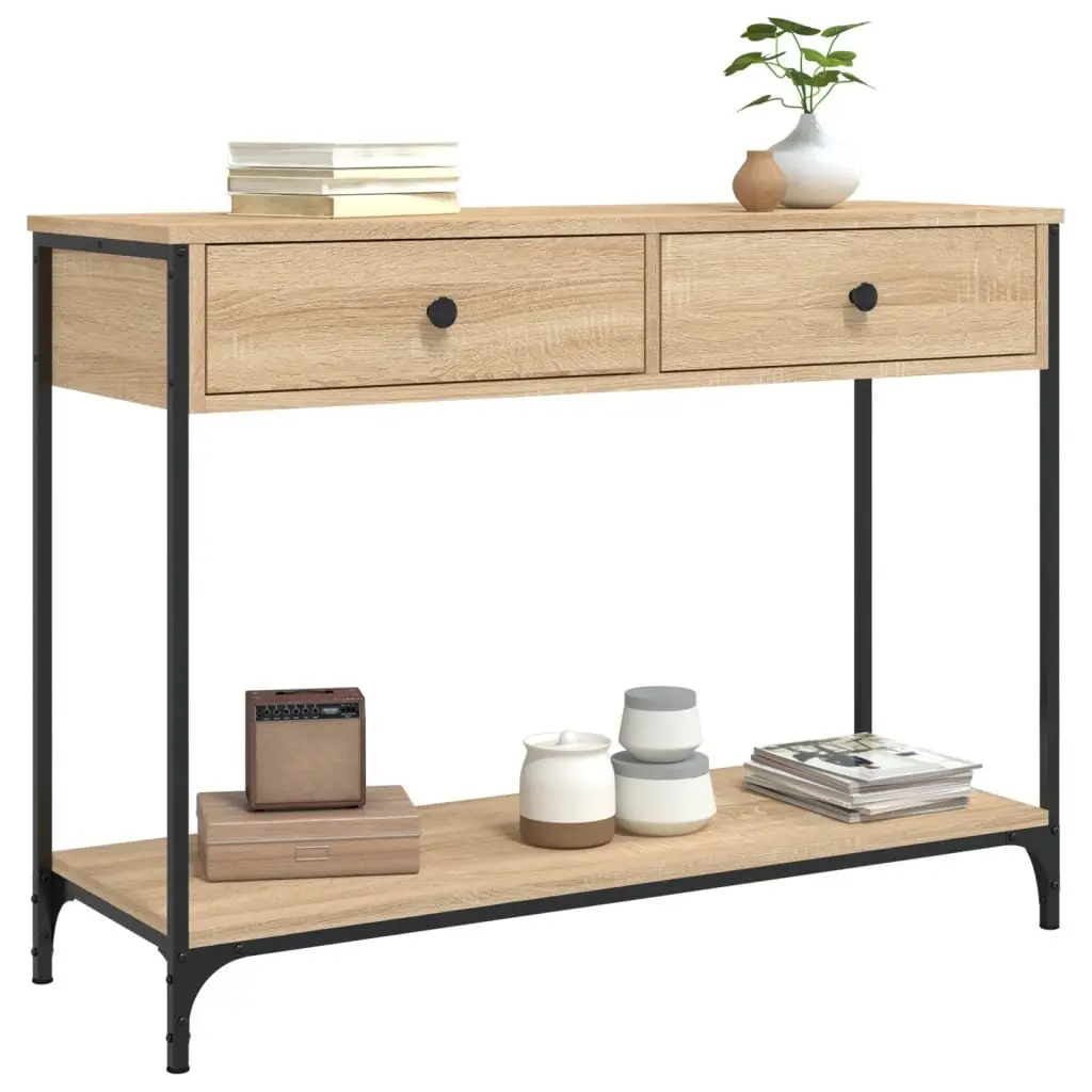 Console Table Engineered Wood Metal Frame Brown Sonoma Oak Entryway Accent Table