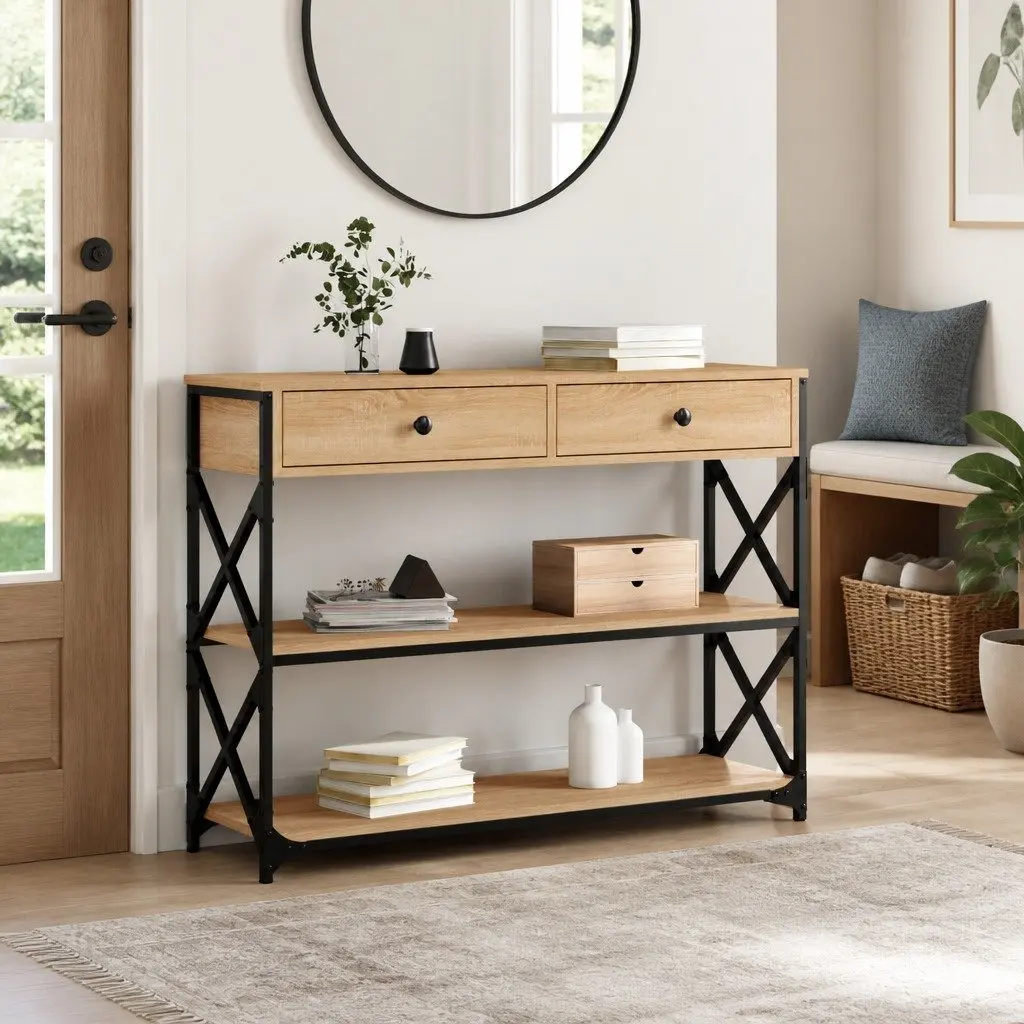 Console Table Engineered Wood Brown 100x28x75 cm Hallway Entryway Storage Accent Table