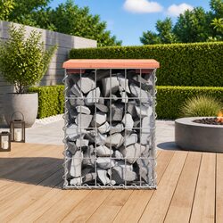 Outdoor Garden Bench Gabion Design Solid Wood Seating Backyard Patio Furniture
