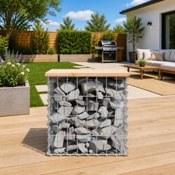 Garden Bench Gabion Design Outdoor Seating Solid Pine Wood Compact 43x44x42cm