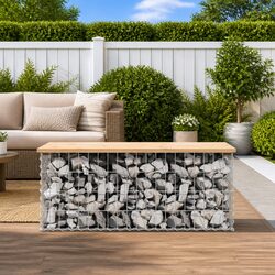 Garden Bench Outdoor Seating Solid Pine Wood Gabion Design Brown 103x44x42cm