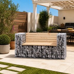 Garden Bench Outdoor Seating Gabion Design Brown Solid Pinewood Backyard Patio