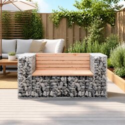 Garden Bench Outdoor Seating Gabion Design Solid Wood Douglas Brown 143x71cm