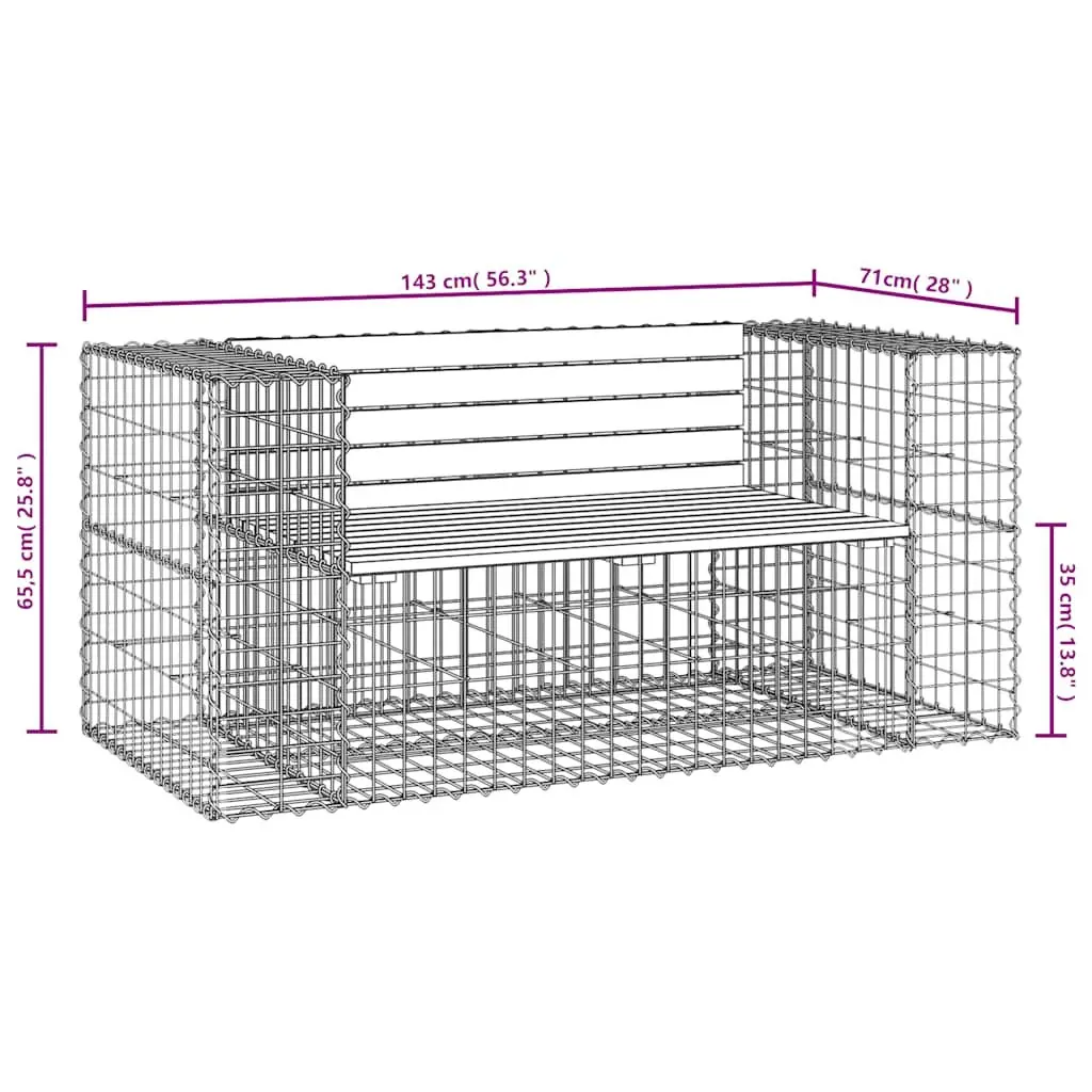 Garden Bench Gabion Design Solid Wood Outdoor Seating 143x71x65.5cm