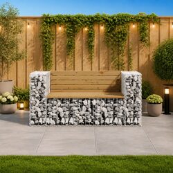 Garden Bench Outdoor Seating Gabion Design Brown Impregnated Wood Pine 143x71x65