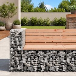 Garden Bench Outdoor Seating Solid Wood Gabion Design Backyard Patio Furniture