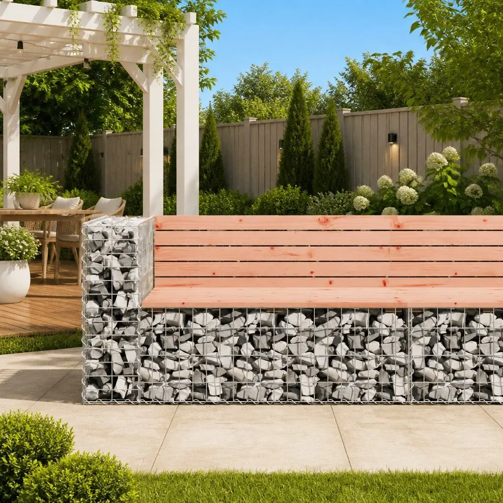 Garden Bench Gabion Design 122x71x65.5cm Solid Wood Outdoor Seating