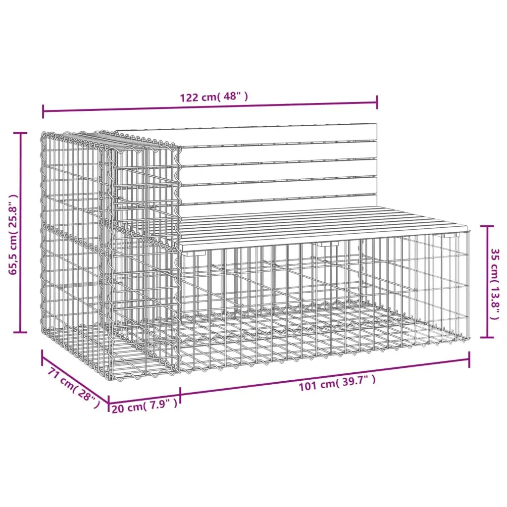 Garden Bench Gabion Design 122x71x65.5cm Solid Wood Outdoor Seating
