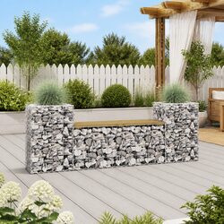 Garden Bench Gabion Design Brown Impregnated Wood Pine Outdoor Seating Planter