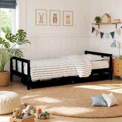 Kids Bed Frame with Storage Drawers Low Height Single Bed Black 90x190cm