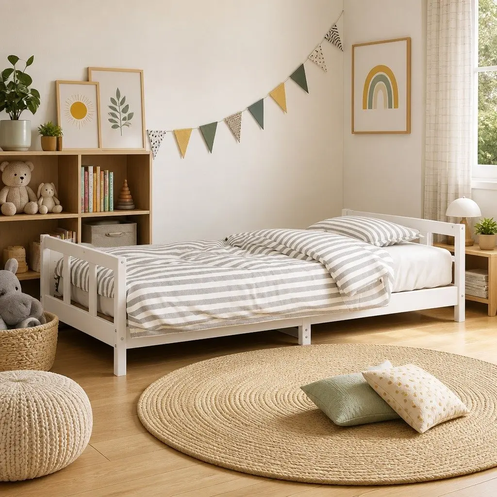 Kids Bed Frame Solid Pine Wood Low Height 90x190cm White